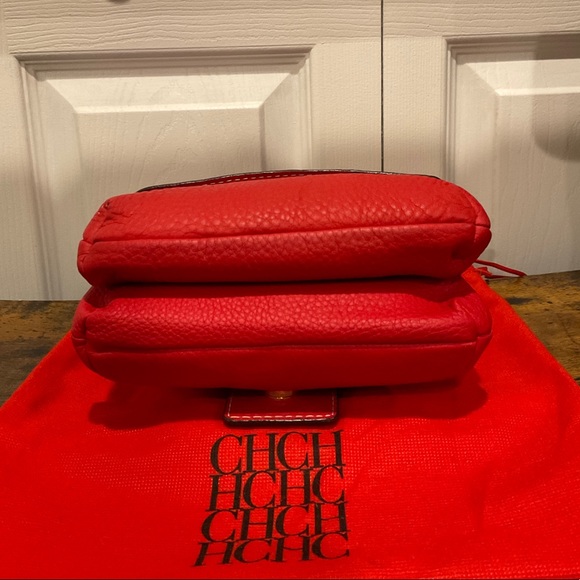 CAROLINA HERRERA ONASSIS COLLECTION RED DOUBLE FLAP MINI BAG GOLD CHAIN STRAP - Picture 7 of 13